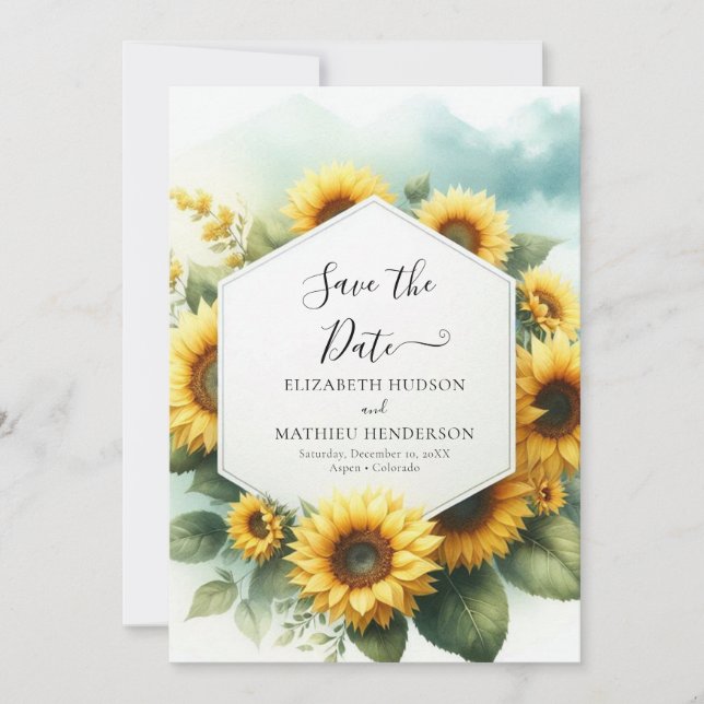 Magical Chic Sunflower Wedding Save The Date (Front)