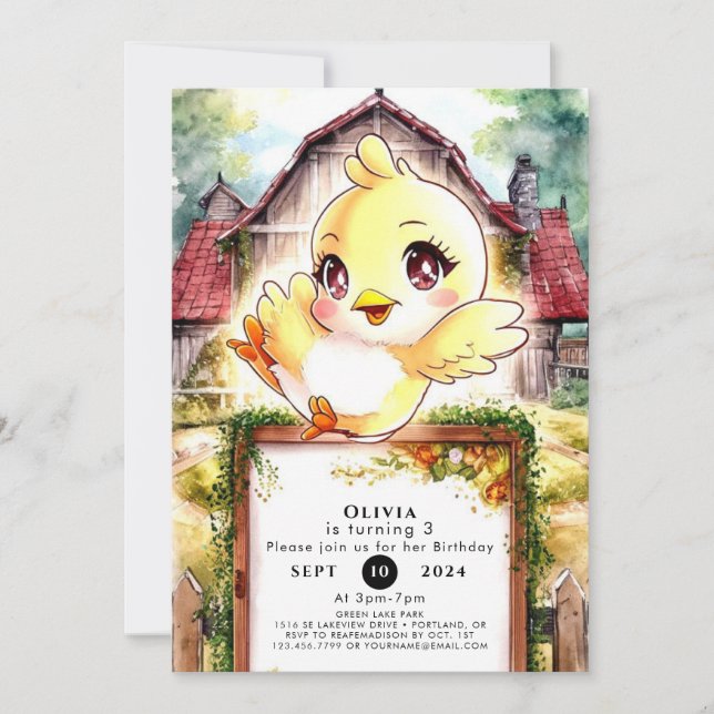 Magical Chick Chicken Birthday Invitation (Front)