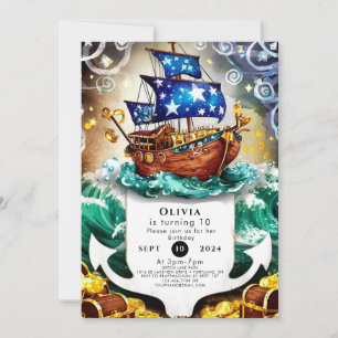 Magical Children's Adventure Pirate Ship Birthday Invitation