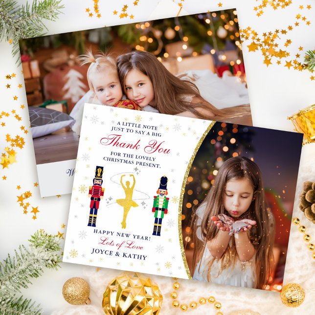Magical Christmas Ballerina Nutcracker 2 Photo Thank You Card (Creator Uploaded)