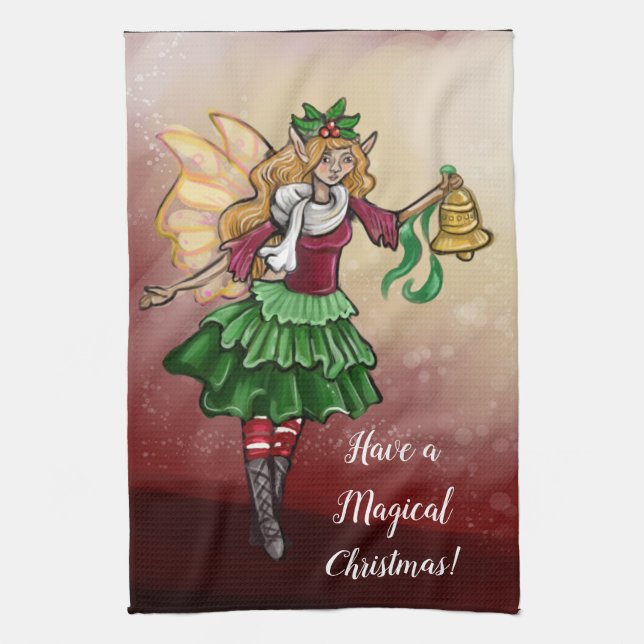 Magical Christmas Bell Fairy Tea Towel (Vertical)