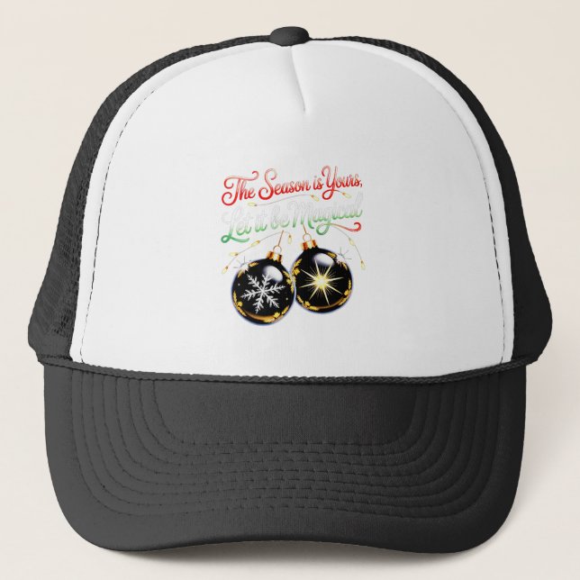 Magical Christmas Cozy Golden Glow Beanie Trucker Hat (Front)