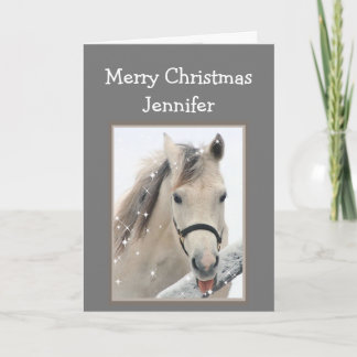 Magical Christmas Custom Name Wishes White Horse Card