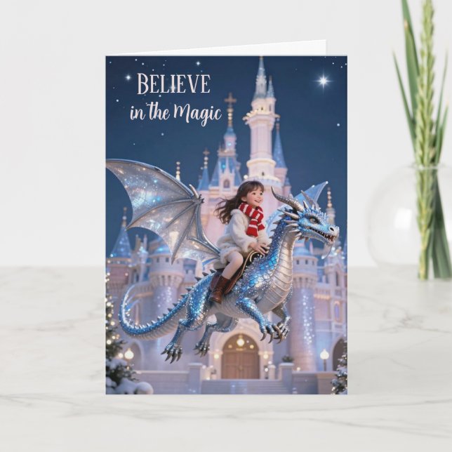 Magical Christmas Dragon Ride Card Youth Girl Xmas (Front)