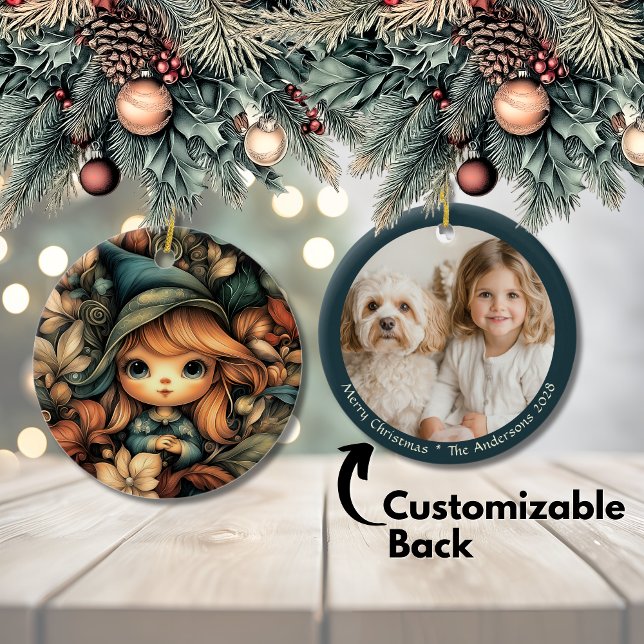 Magical Christmas Elf Customisable Ceramic Ornament (Magical Christmas Elf Customizable Ceramic Ornament)