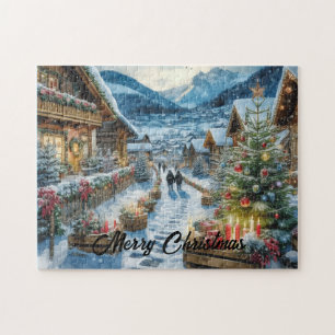 Magical Christmas Eve in a Snowy Village Jigsaw Puzzle