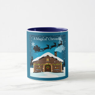 Magical Christmas Eve   Santa's Sleigh & Cosy Log  Mug