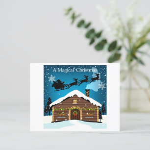Magical Christmas Eve Santa's Sleigh & Cosy Log Postcard