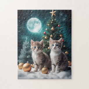 Magical Christmas Eve with Kittens by Tree Jigsaw Puzzle