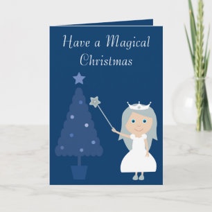 Magical Christmas Fairy Princess & Tree Blue Card