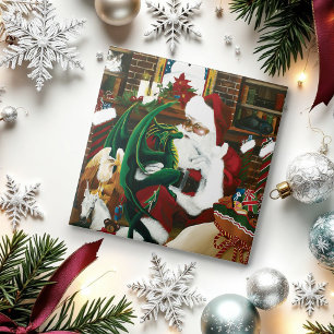 Magical Christmas Fantasy Santa Dragon Yule Cosy Ceramic Tile