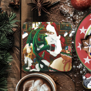 Magical Christmas Fantasy Santa Dragon Yule Cosy Coaster