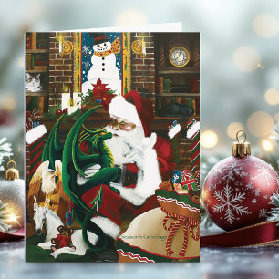 Magical Christmas Fantasy Santa Dragon Yule Cosy Holiday Card