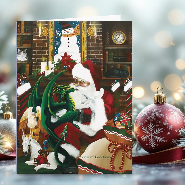 Magical Christmas Fantasy Santa Dragon Yule Cosy Holiday Card (Creator Uploaded)