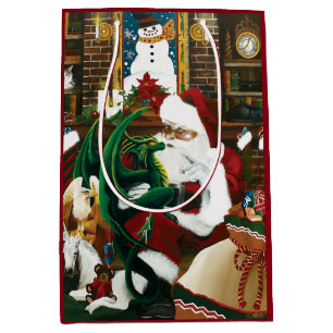 Magical Christmas Fantasy Santa Dragon Yule Cosy Medium Gift Bag