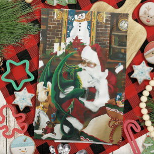 Magical Christmas Fantasy Santa Dragon Yule Cosy Tea Towel