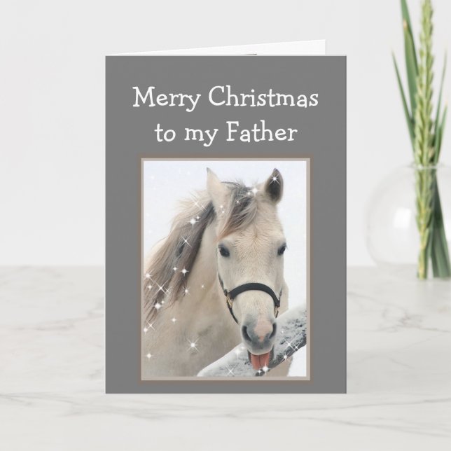 Magical Christmas  Father Wishes White Snow Horsel Card (Front)