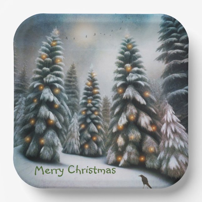Magical Christmas Forest Paper Plate (Front)