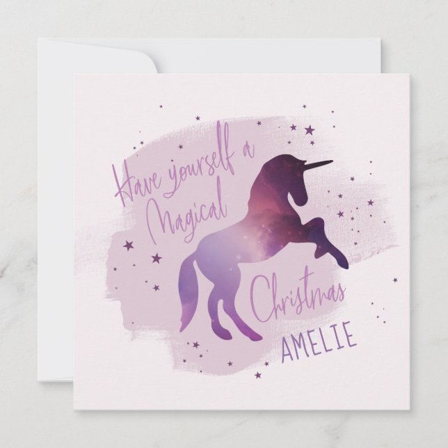 Magical Christmas galaxy unicorn Holiday Card (Front)