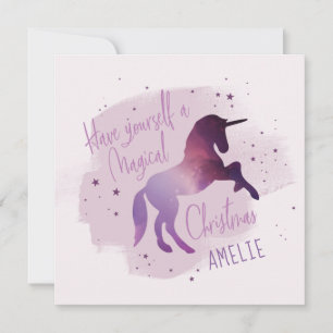Magical Christmas galaxy unicorn Holiday Card