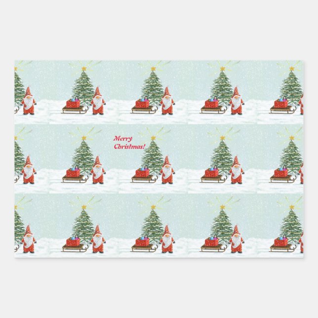 Magical Christmas Gnome Wrapping Paper Set (Front)