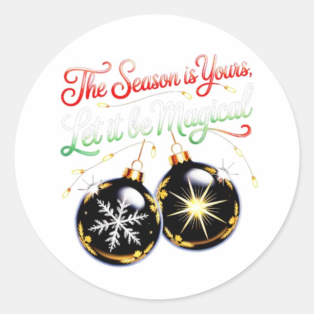 Magical Christmas Golden Glow & Snowflake Holiday  Classic Round Sticker (Front)