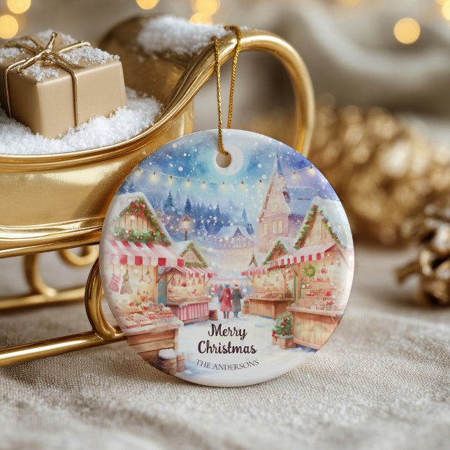 Magical Christmas Market Winter Wonderland Ceramic Ornament (Creator Uploaded)