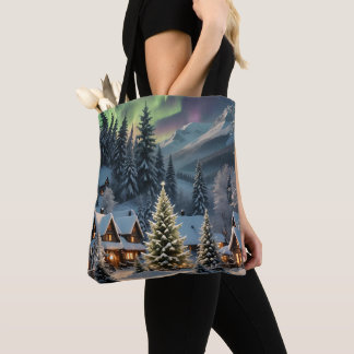 Magical Christmas, Mountain Village, Polar Lights Tote Bag