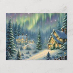 Magical Christmas night in the forest under stars  Holiday Postcard