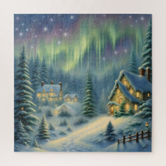 Magical Christmas night in the forest under stars Jigsaw Puzzle