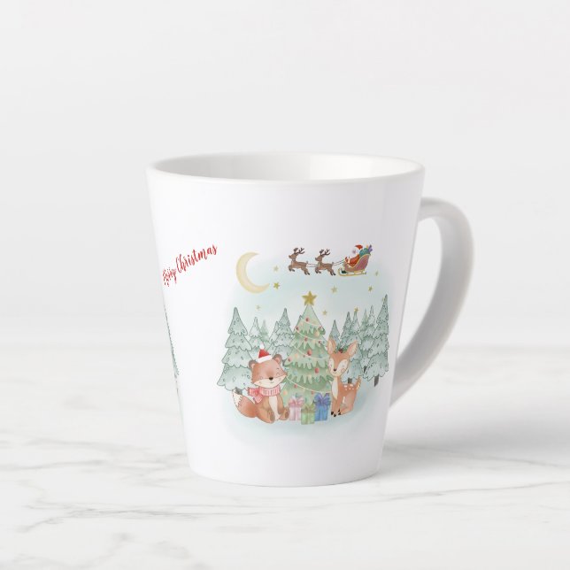 Magical Christmas Night in the Winter Forest Latte Mug (Right Angle)