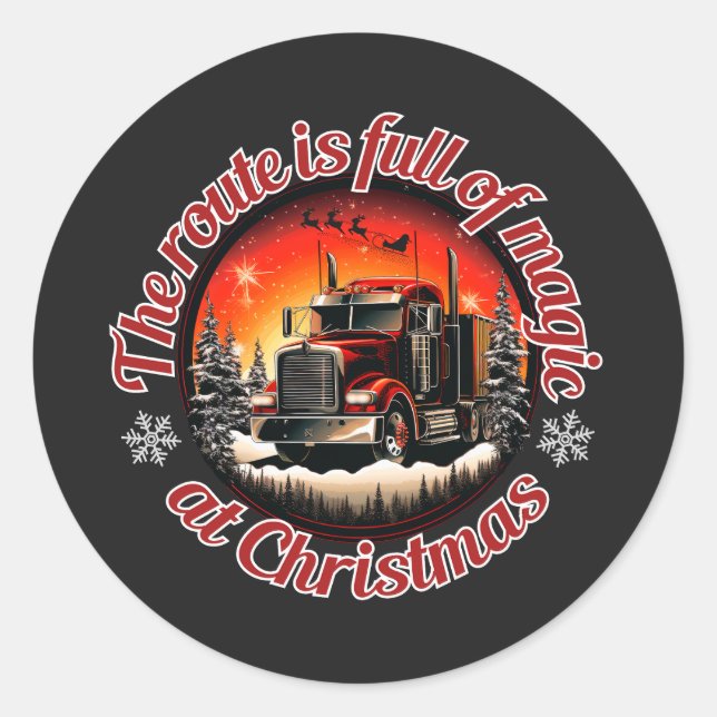 Magical Christmas Route for Truckers Classic Round Sticker (Front)