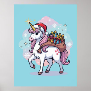 Magical Christmas Santa Unicorn with Gifts Holiday Poster
