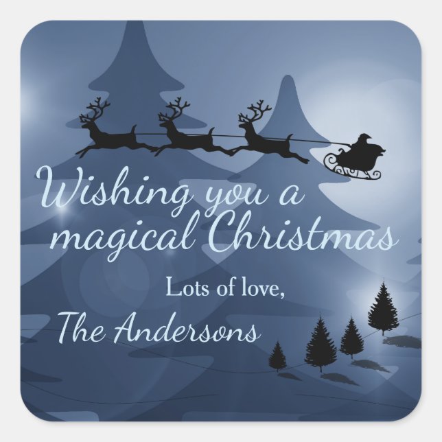 Magical Christmas Scene Personalised Square Sticker (Front)
