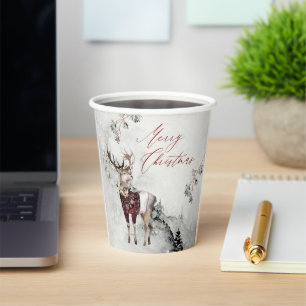 Magical Christmas Scene Rustic Woodland Deer Paper Cups
