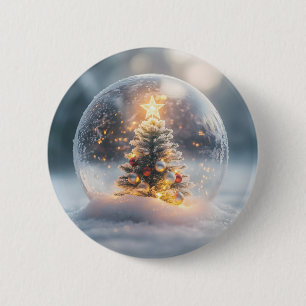 Magical Christmas Snow Globe with Glowing Tree 6 Cm Round Badge