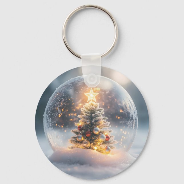 Magical Christmas Snow Globe with Glowing Tree Key Ring (Front)