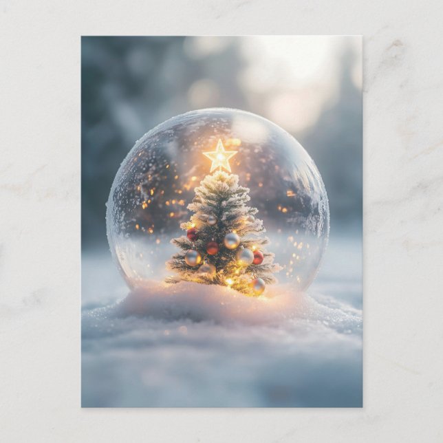Magical Christmas Snow Globe with Glowing Tree Postcard (Front)