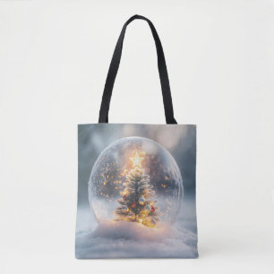 Magical Christmas Snow Globe with Glowing Tree Tote Bag