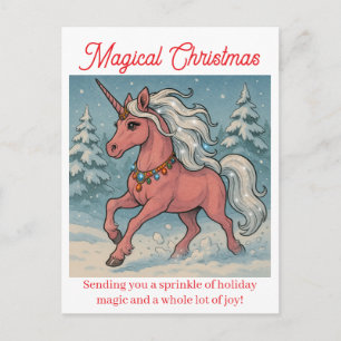 magical christmas sparkling unicorn holiday postcard