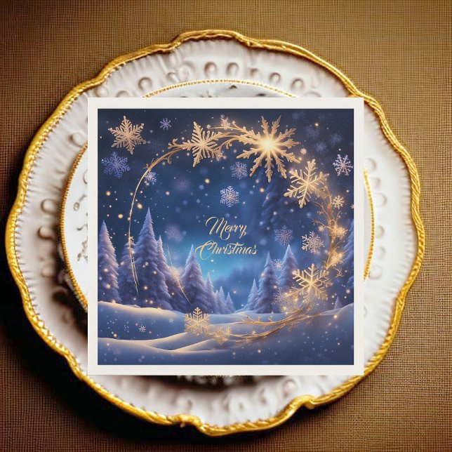 Magical Christmas time - golden snowflakes on blue Napkin (Creator Uploaded)