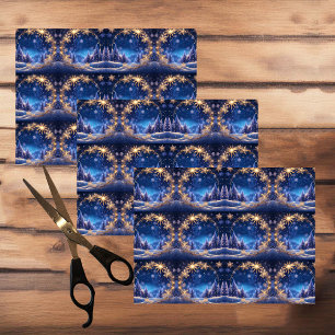 Magical Christmas time - golden snowflakes on blue Tissue Paper