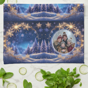 Magical Christmas time - golden snowflakes, photo Tea Towel