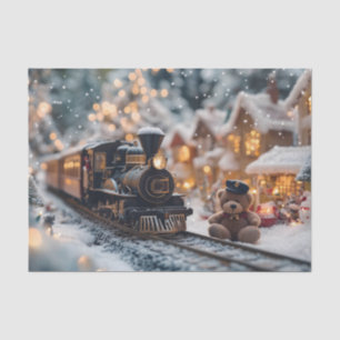 Magical Christmas Train Scene with Teddy Bear  Tissue Paper