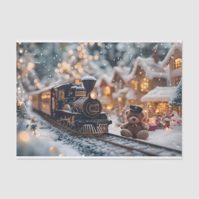 Magical Christmas Train Scene with Teddy Bear  Tissue Paper (Front)