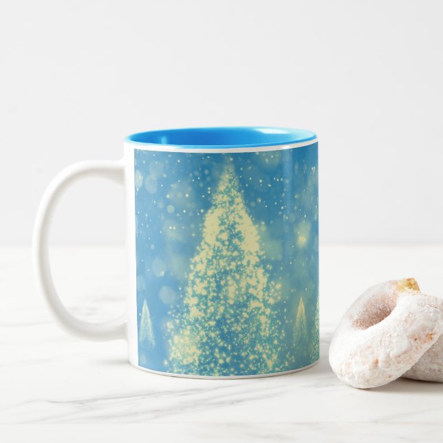 Magical Christmas Trees Two-Tone Coffee Mug (With Donut)