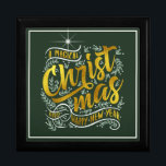 Magical Christmas Typography Gold ID441 Gift Box<br><div class="desc">Beautiful Christmas keepsake box design featuring elegant gold foil typography of 'A Magical Christmas and Happy New Year'. Design is framed in white and decorated with berries, mistletoe with a shining star accent on an optional dark, forest green background. Search ID441 to see other coordinating products and additional colour options...</div>