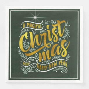 Magical Christmas Typography Gold ID441 Napkin