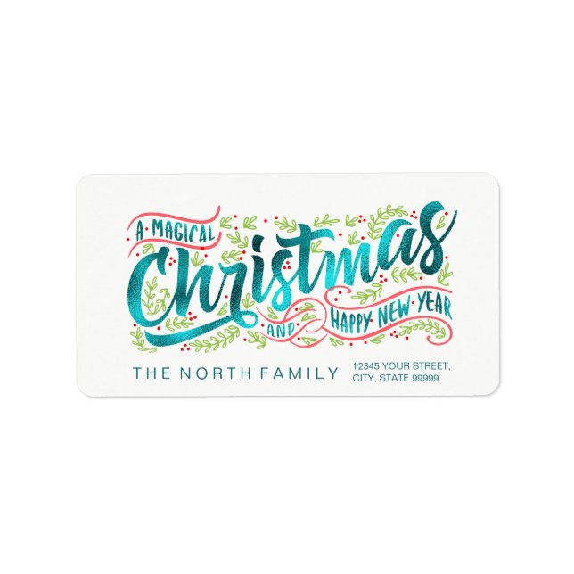 Magical Christmas Typography Horizontal TealID441 Label (Front)