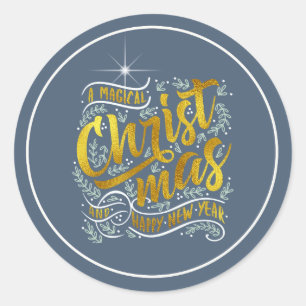 Magical Christmas Typography Round Gold ID441 Classic Round Sticker